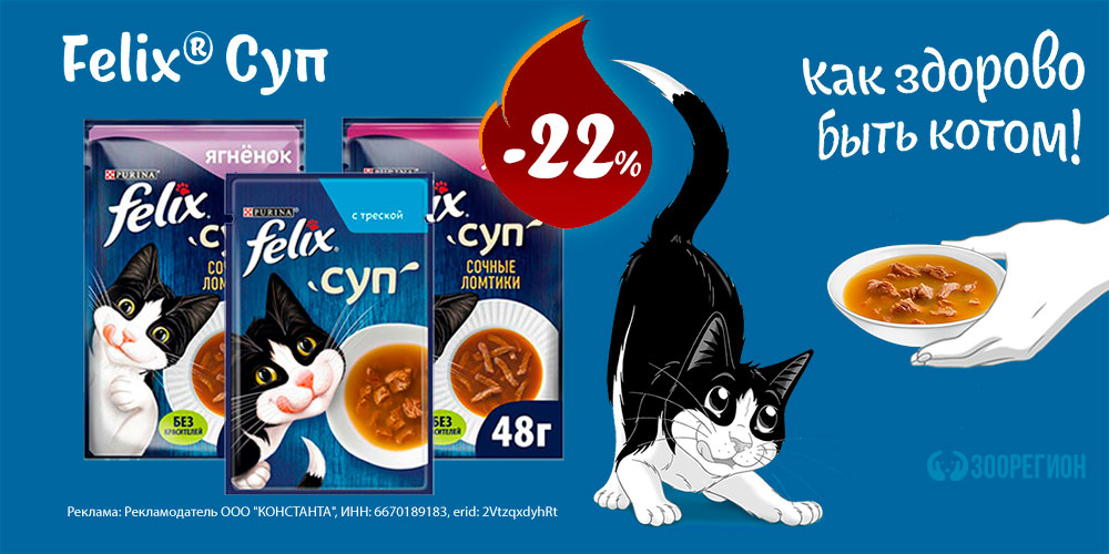 Акция на крем-суп для кошек FELIX! Скидка 22%!