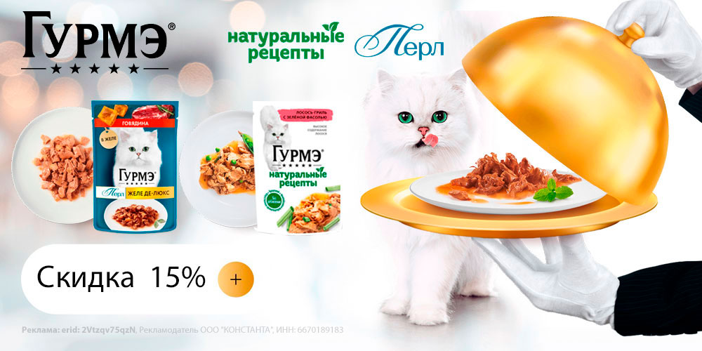 Акция на влажный корм для кошек ГУРМЭ. Скидка 15%