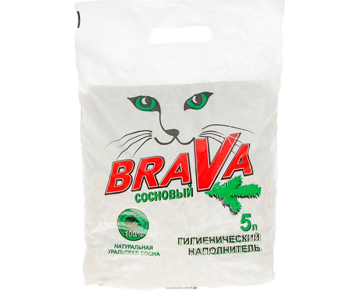 Наполнитель Для Кошачьего Туалета BRAVA (Брава) Сосновый Древесный 5л