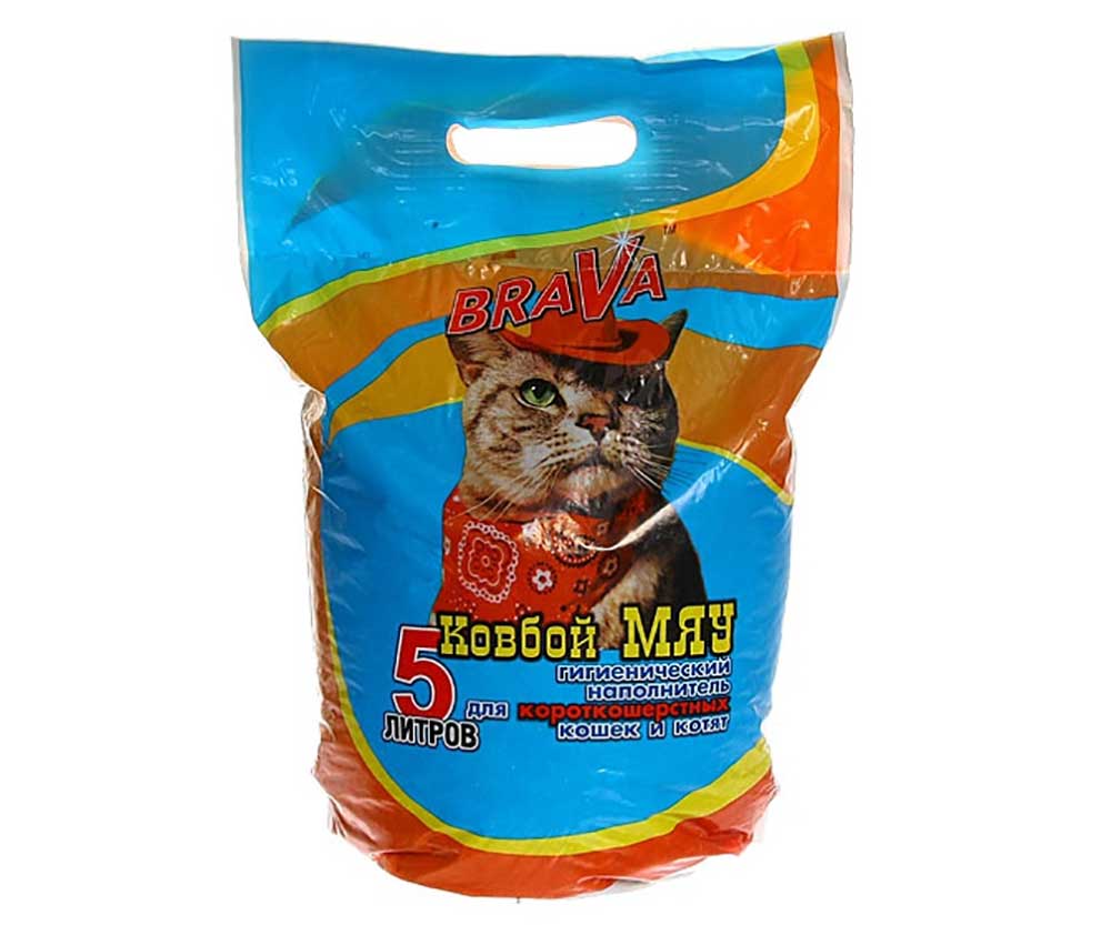 Наполнитель Для Кошачьего Туалета BRAVA (Брава) Ковбой Мяу Для Короткошерстных Кошек и Котят Минеральный Впитывающий 5л