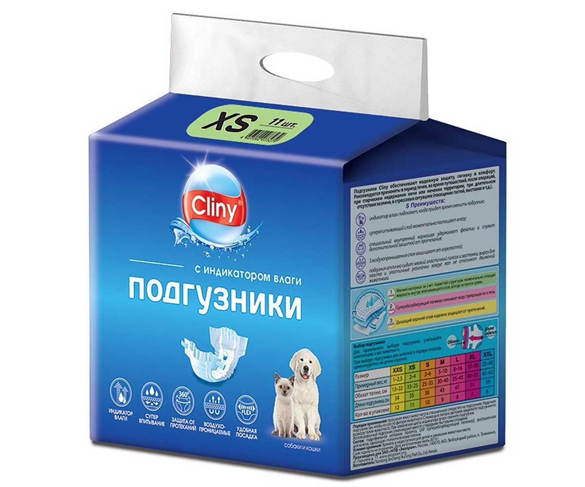 Подгузники Для Собак и Кошек Cliny (Клини) XS 2-4кг 11шт К201