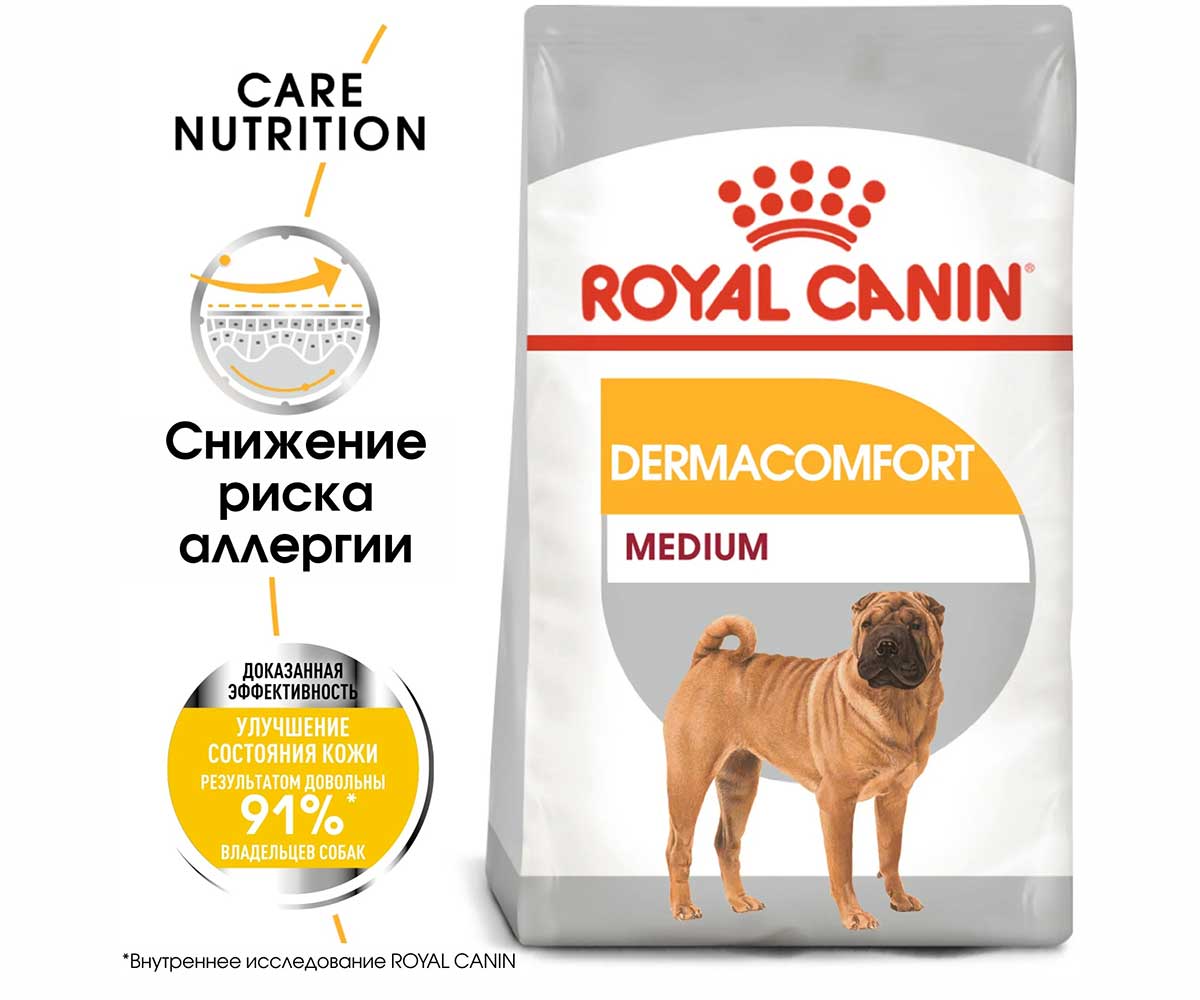 Сухой Корм Royal Canin (Роял Канин) Для Собак Средних Пород с Чувствительной Кожей MEDIUM Dermacomfort 3кг