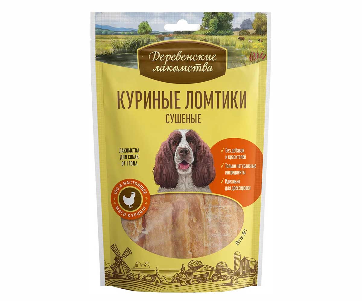 Деревенские Лакомства Для Собак Куриные Ломтики 90г 79711144