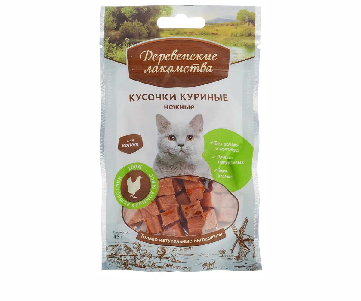Лакомства Для Кошек Деревенские Лакомства Кусочки Куриные 45г 79711342