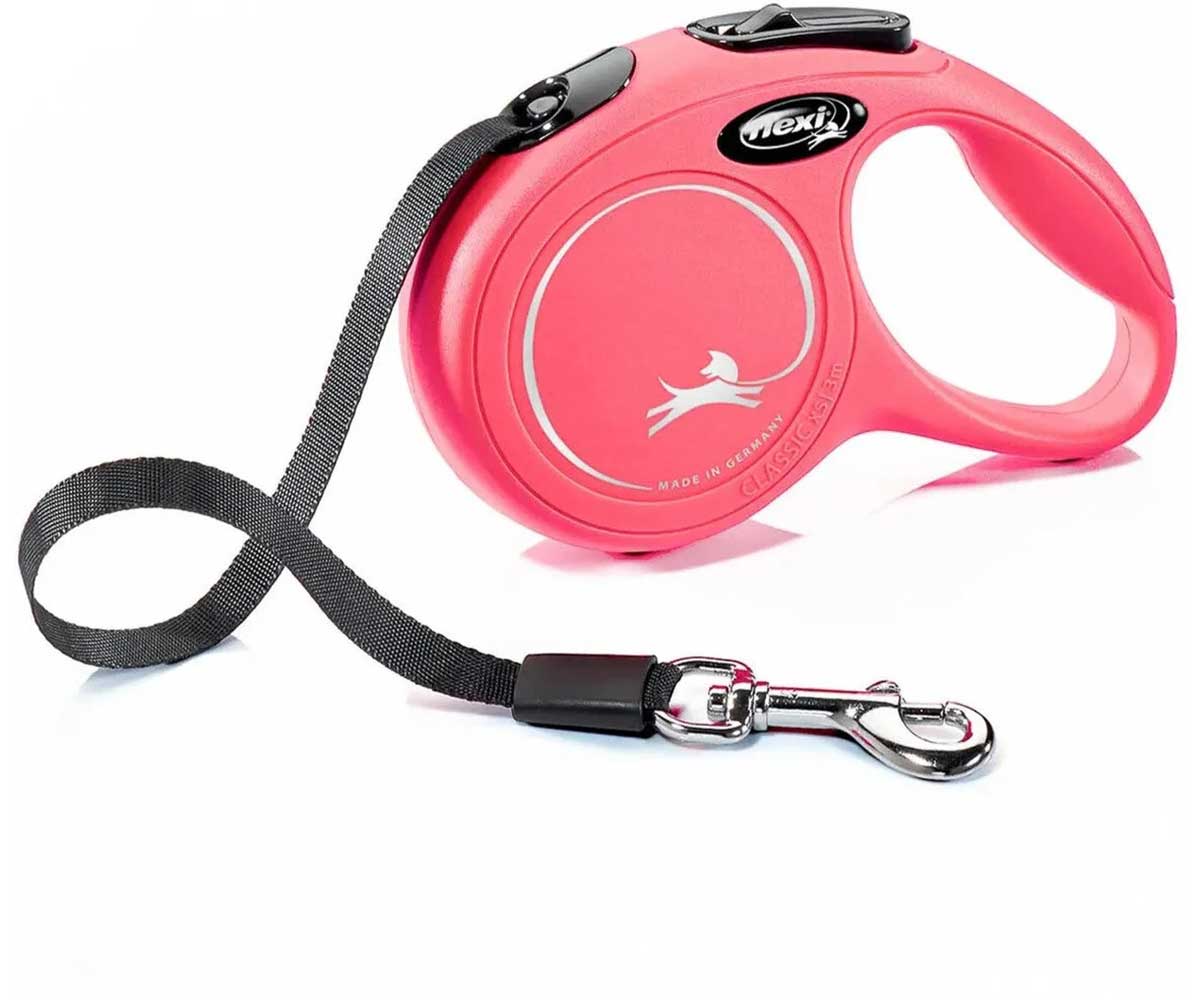 Рулетка Для Кошек и Собак Мелких Пород Flexi (Флекси) Classic XS Ремень 3м До 12кг Красный