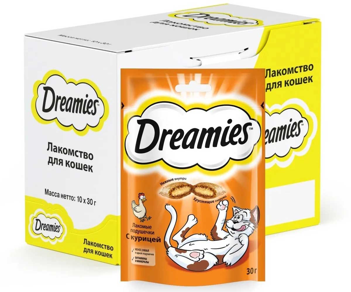 Лакомство Подушечки Dreamies (Дримс) Для Кошек Курица Cat Treats With Tasty Chicken 30г (1*19)
