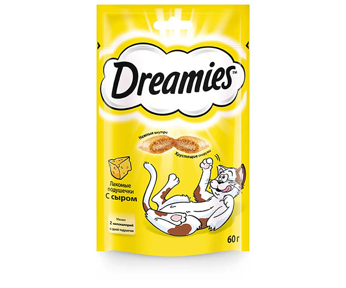 Лакомство Подушечки Dreamies (Дримс) Для Кошек Сыр Cat Treats With Delicious Cheese 60г (1*6)