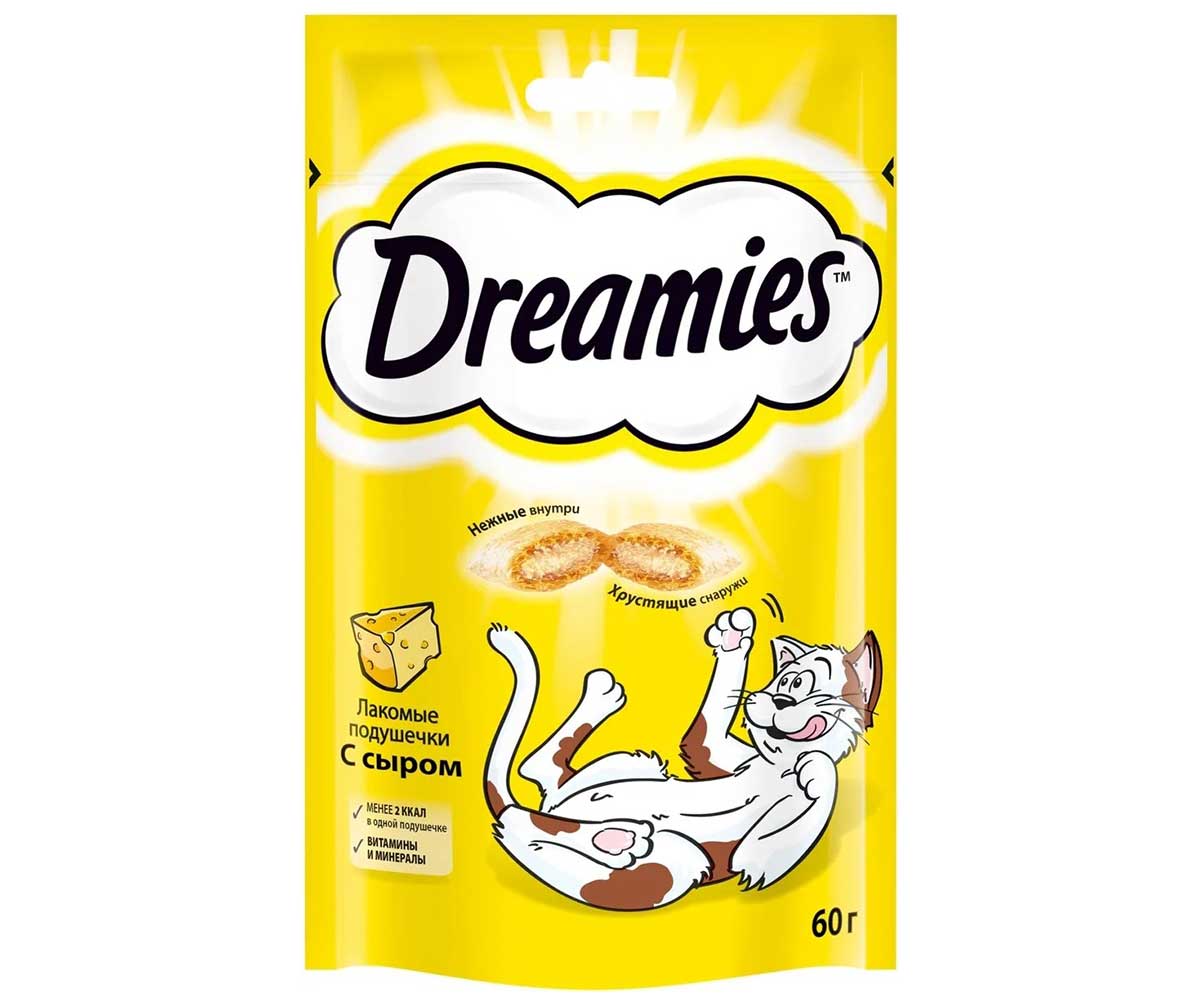 Лакомство Подушечки Dreamies (Дримс) Для Кошек Сыр Cat Treats With Delicious Cheese 60г (1*6)