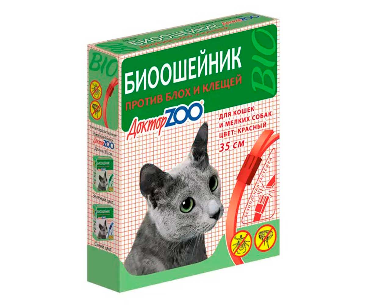 Доктор Zoo (Доктор Зоо) Биоошейник От Блох и Клещей Для Кошек Красный 35см