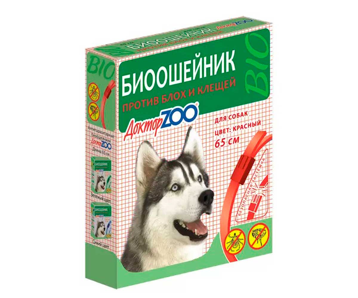 Доктор Zoo (Доктор Зоо) Биоошейник От Блох и Клещей Для Собак Красный 65см
