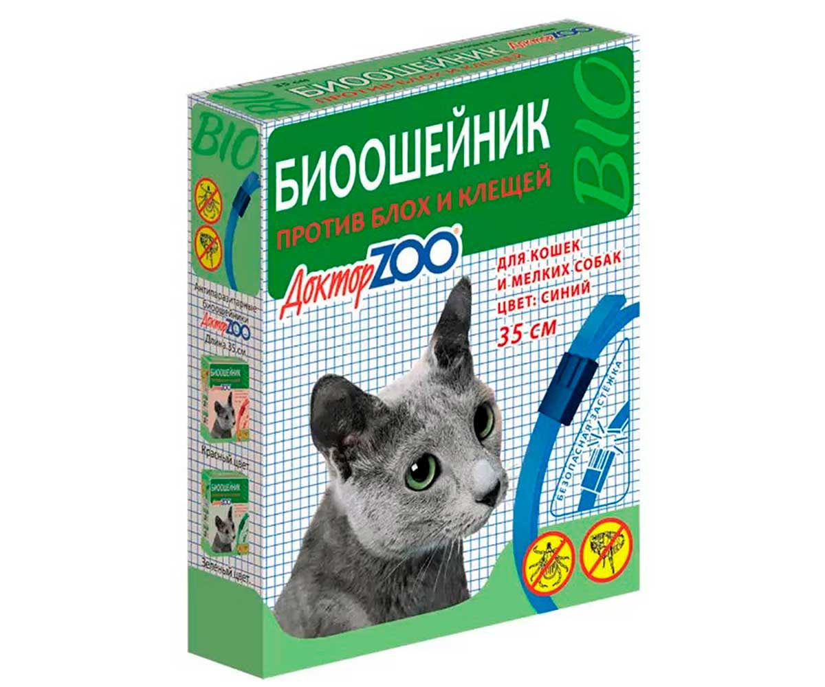 Доктор Zoo (Доктор Зоо) Биоошейник От Блох и Клещей Для Кошек Синий 35см