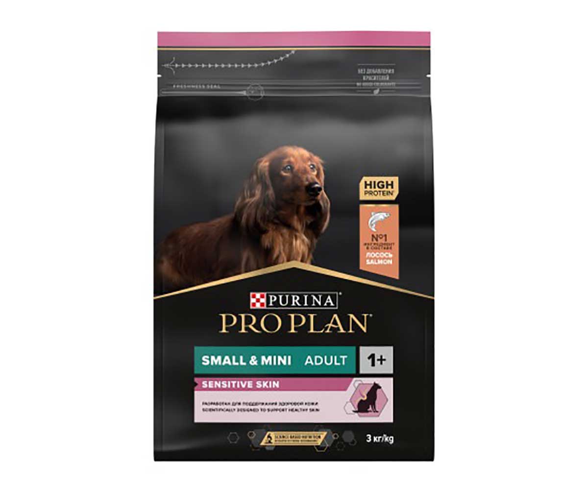 Сухой Корм Pro plan (Проплан) Для Собак Миниатюрных и Мелких Пород с Чувствительной Кожей Лосось и Рис Adult Dog Optiderma Small & Mini Sensitive Skin 3кг (1*4)