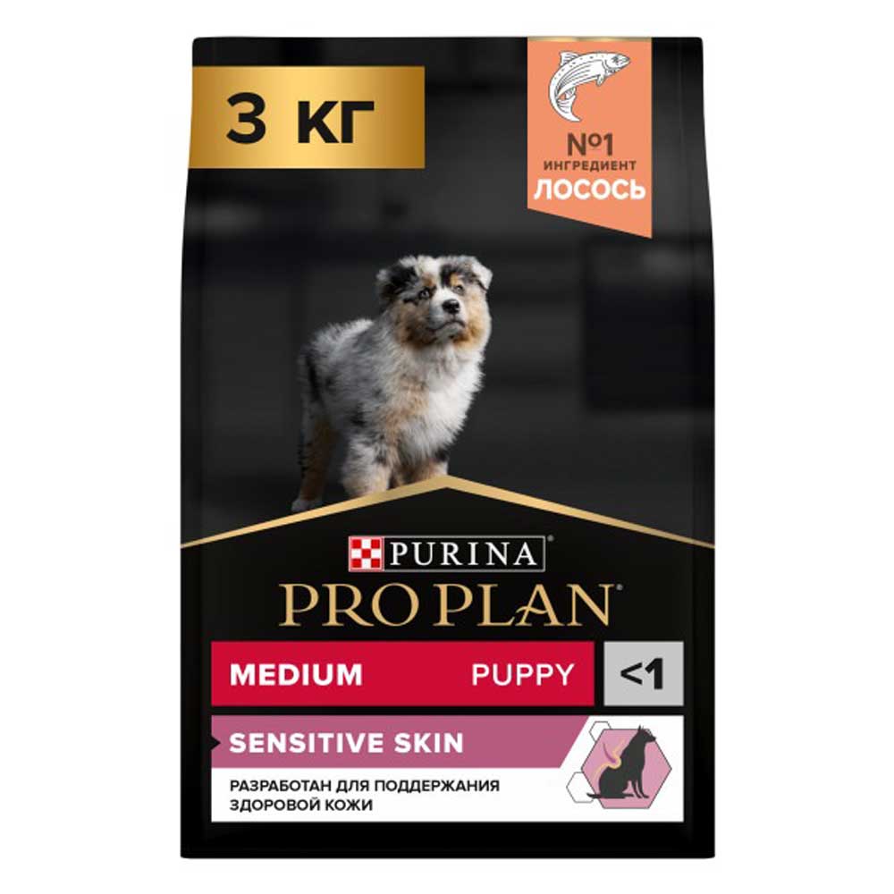 Сухой Корм Pro plan (Проплан) Для Щенков Средних Пород с Чувствительной Кожей Лосось и Рис OPTI Derma Sensitive Skin Medium Puppy 3кг (1*4)