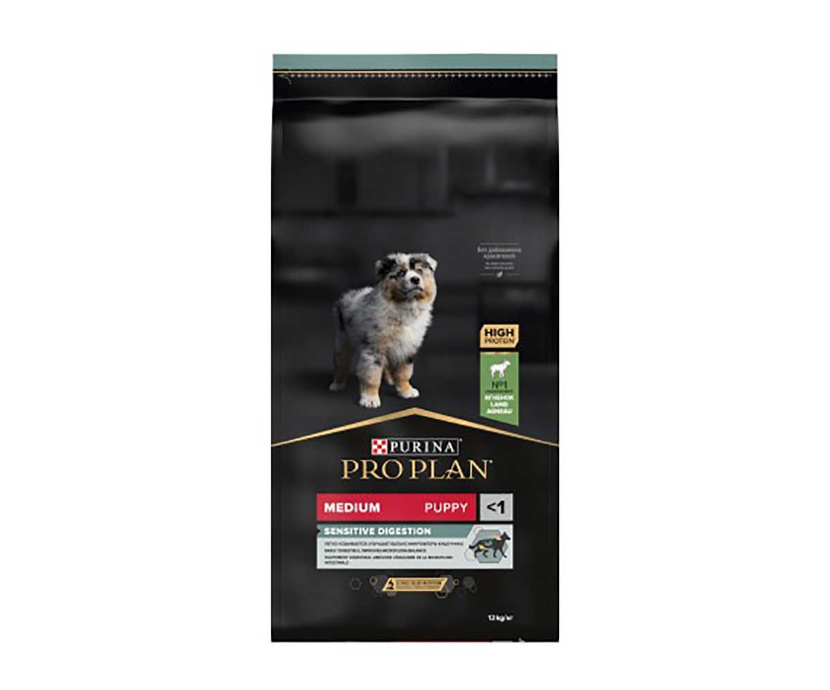 Сухой Корм Pro Plan (Проплан) Для Щенков Средних Пород с Чувствительным Пищеварением Ягненок и Рис Medium Puppy Sensitive Digestion 12кг (1*1)
