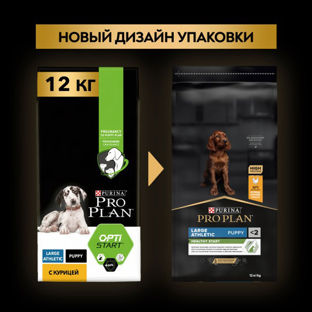 Сухой Корм ProPlan (Проплан) Large Puppy Athletic Для Щенков Крупных Пород с Атлетическим Телосложением Курица с Рисом 12кг
