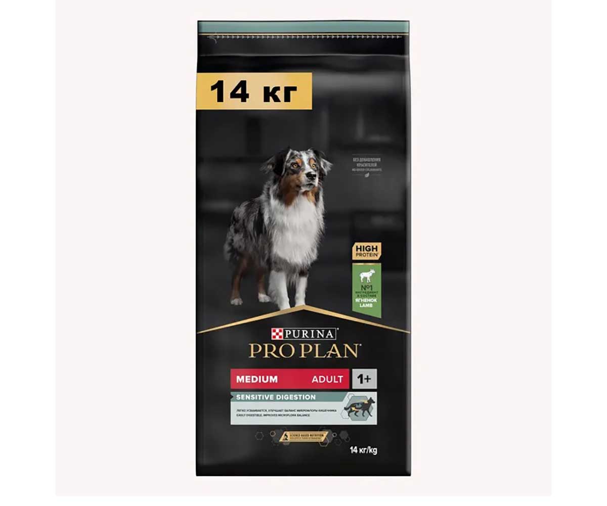 Сухой Корм ProPlan (Проплан) Для Собак Средних Пород с Чувствительным Пищеварением Ягненок и Рис Adult Dog Optidigest Medium Sensitive Digestion 14кг (1*1)