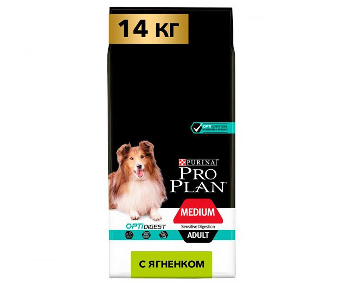Сухой Корм ProPlan (Проплан) Для Собак Средних Пород с Чувствительным Пищеварением Ягненок и Рис Adult Dog Optidigest Medium Sensitive Digestion 14кг (1*1)