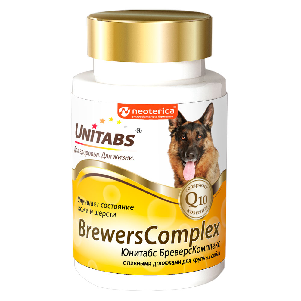 Витаминно-минеральный Комплекс Для Собак Крупных Пород  Unitabs (Юнитабс) BrewersComplexс  для кожи и шерсти 100таб  U202