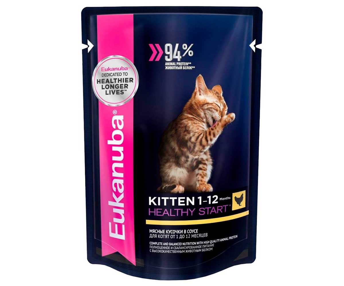 Влажный Корм Eukanuba (Эукануба) Для Котят Курица в Соусе Kitten Healthy Start 85г