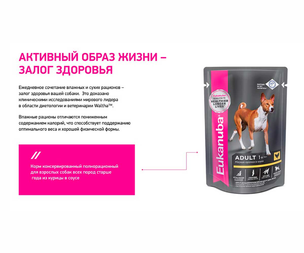 Влажный Корм Eukanuba (Эукануба) Для Собак Всех Пород Курица в Соусе Adult Chicken 100г
