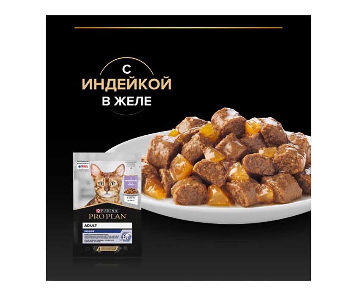 Влажный Корм Pro Plan (ПроПлан) Для Домашних Кошек Индейка в Желе  Adult Turkey Chunks in Jelly 85г (1*24)