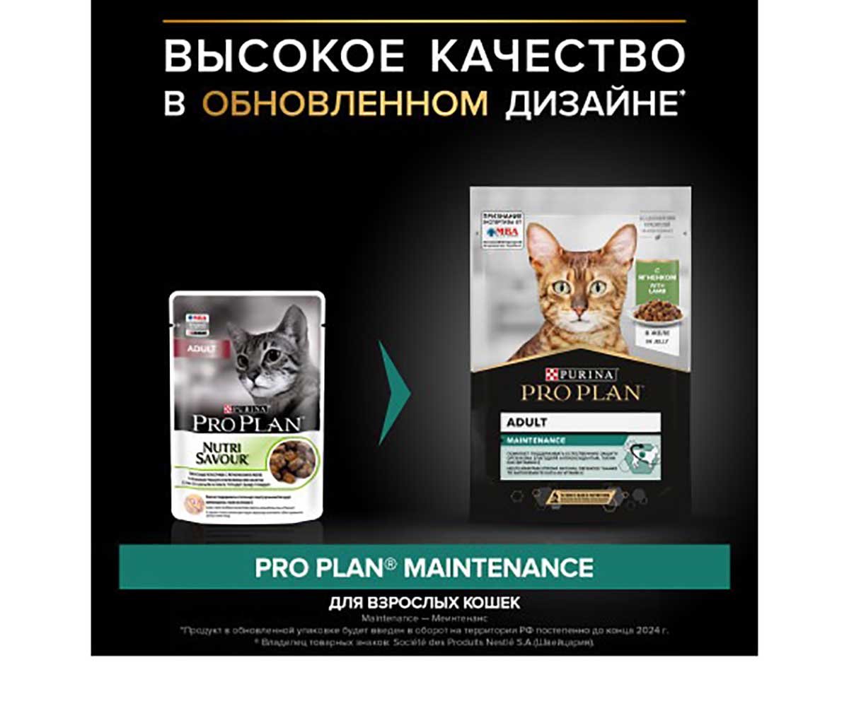 Влажный Корм Pro Plan (ПроПлан) Для Кошек Ягненок в Желе Adult Lamb 85г (1*24)