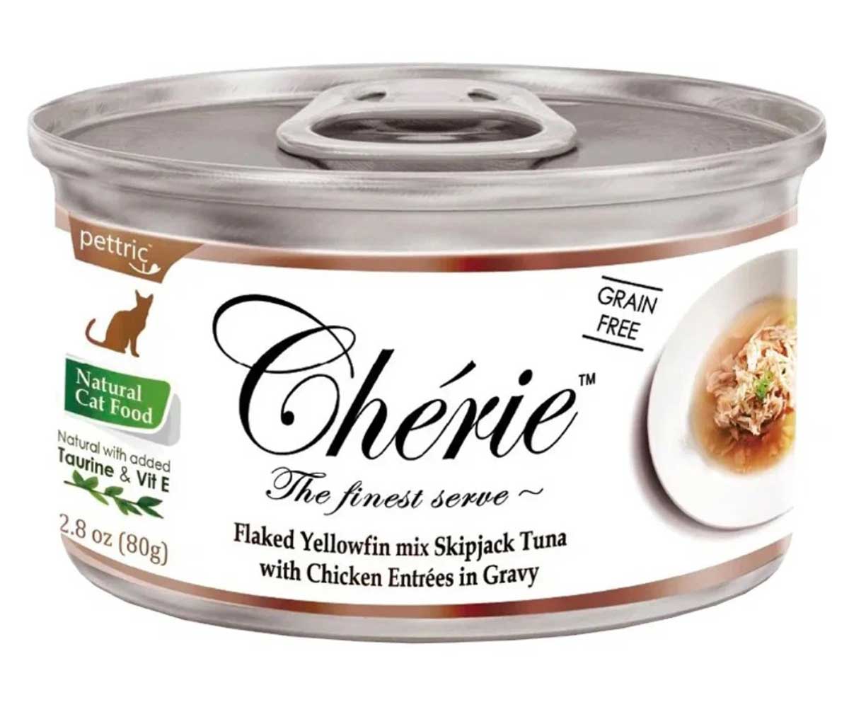 Консервы Pettric (Пэттрик) Cherie Для Кошек Тунец и Курица в Подливке Yellowfin mix Skipjack Tuna with Chicken in Gravy 80г