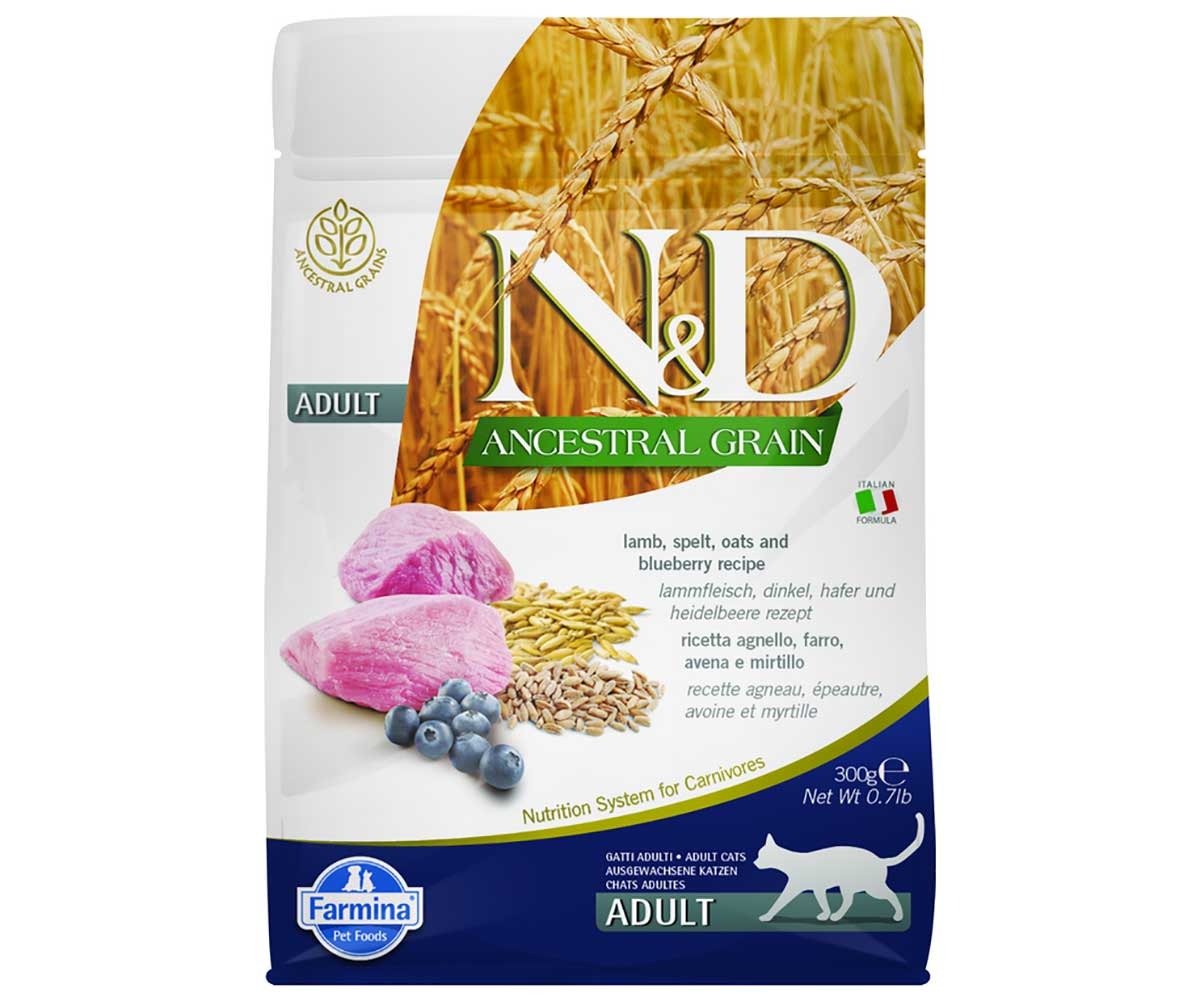 Сухой Корм Farmina (Фармина) Для Кошек Ягненок и Черника Низкозерновой Natural & Delicious Ancestral Grain Adult Cat Lamb & Blueberry 300г