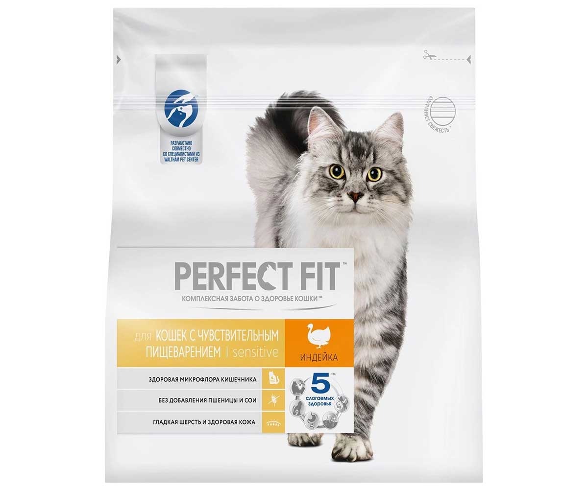 Сухой Корм Perfect Fit (Перфект Фит) Для Кошек с Чувствительным Пищеварением Индейка Sensitive 1,2кг (1*6)