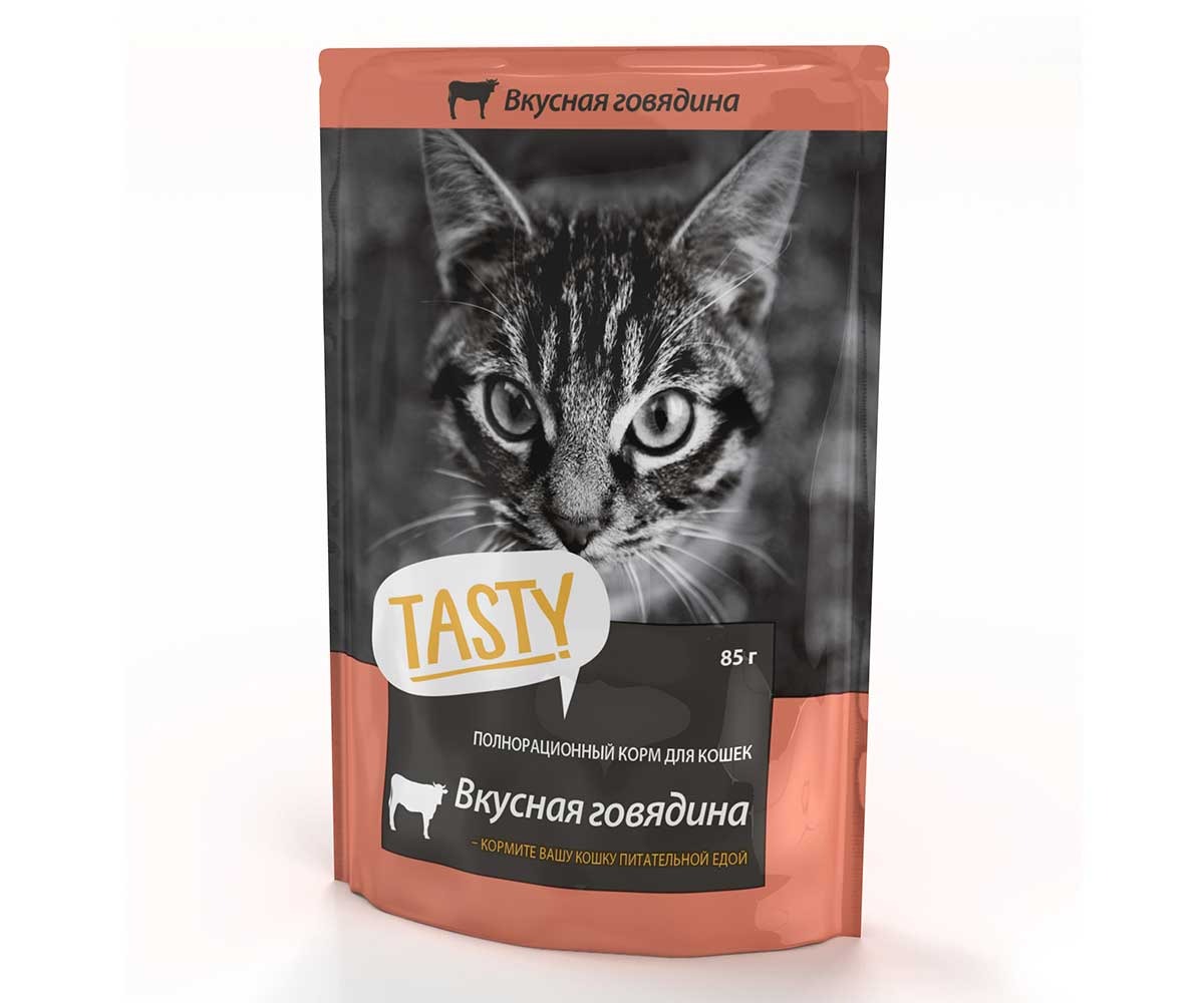 Влажный Корм Tasty (Тэсти) Для Кошек Говядина в Желе 85г (1*25)