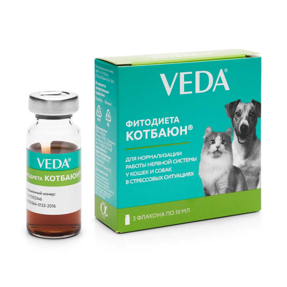 Фитодиета Кот Баюн Для Нормальной Работы Нервной Системы у Кошек и Собак в Стрессовых Ситуациях 10мл 3-Флакона VEDA