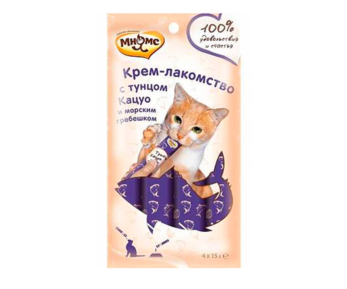 Лакомство Для Кошек Мнямс Крем Тунец Кацуо и Морской Гребешок 15г