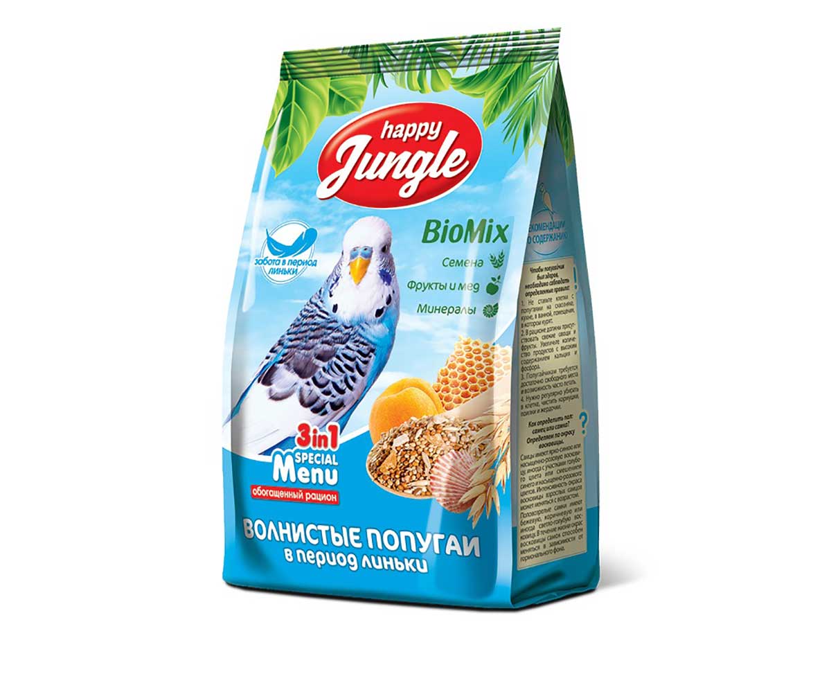 Корм Для Волнистых Попугаев При Линьке Happy Jungle 500г J103