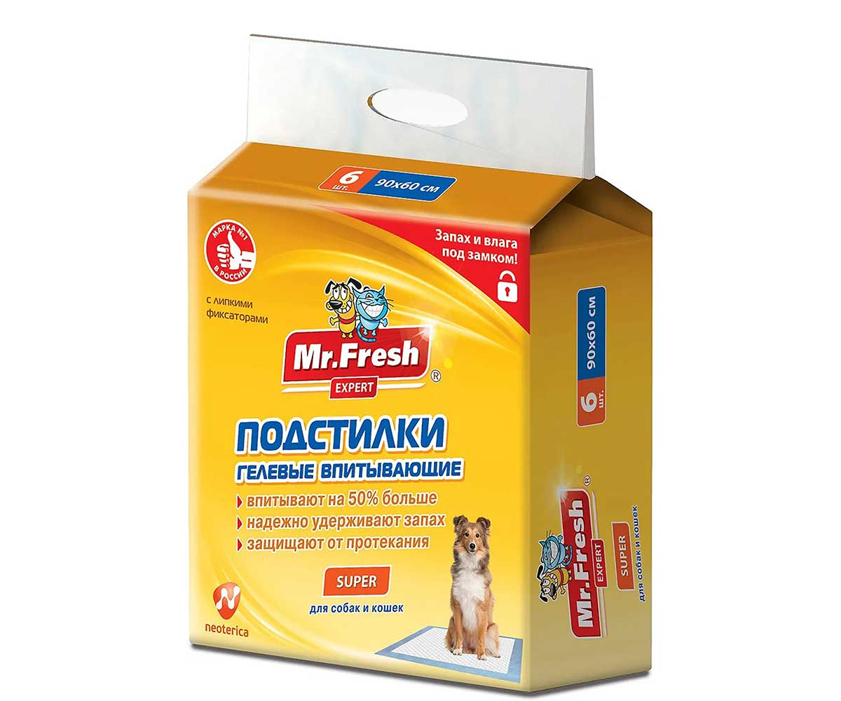 Пеленки Для Собак Mr.Fresh (Мистер Фреш) Expert Super 90*60см 6шт F509