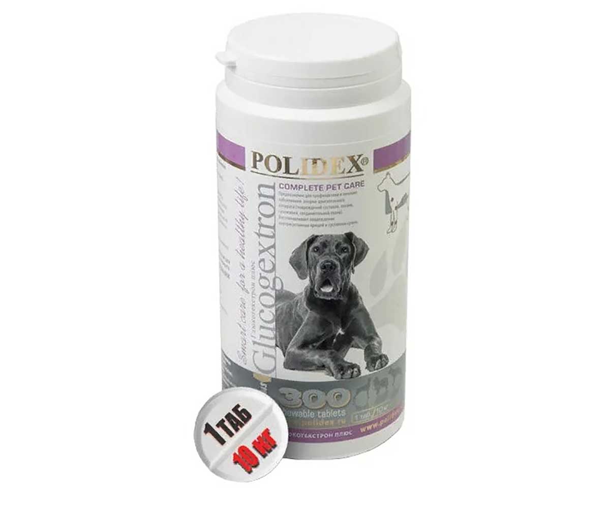 Polidex (Полидэкс) Глюкогекстрон Плюс Glucogextron Plus Витамины Для Собак и Щенков Для Суставов и Связок 300т (1т-10кг)
