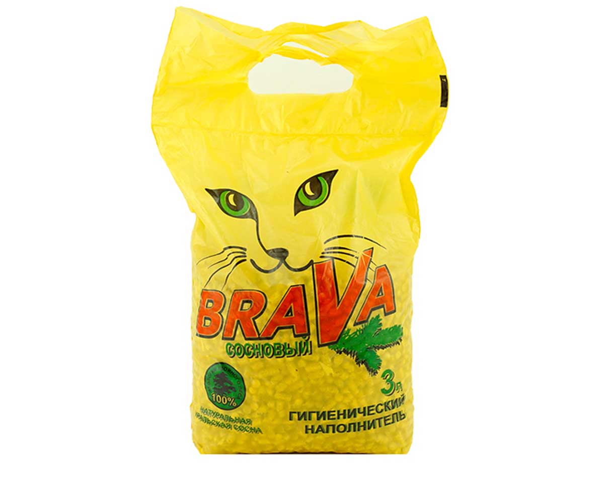 Наполнитель Для Кошачьего Туалета BRAVA (Брава) Сосновый Эко Древесный Впитывающий 3л (1*9)