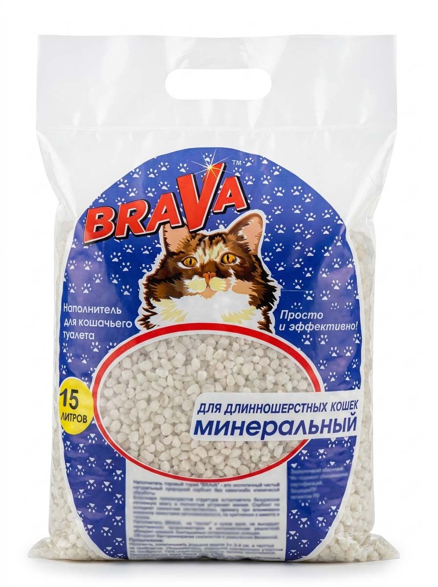 Наполнитель Для Кошачьего Туалета BRAVA (Брава) Для Длинношёрстных Кошек Минеральный Синий 15л