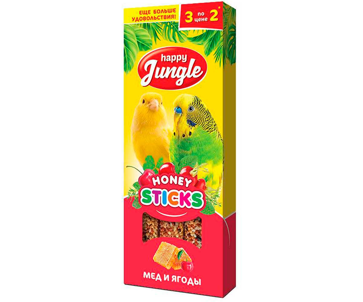 Happy Jungle (Хэппи Джангл) Мед и Ягоды Палочки Для Птиц 90г 3шт J202