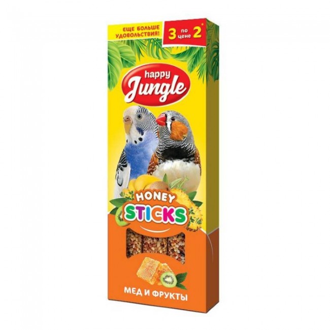 Happy Jungle (Хэппи Джангл) Мед и Фрукты Палочки Для Птиц 90г 3шт J204