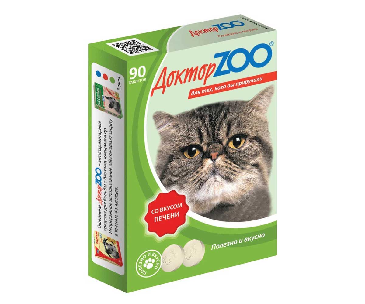 Доктор Zoo (Доктор Зоо) Мультивитаминное Лакомство Для Кошек  Печень 90таб