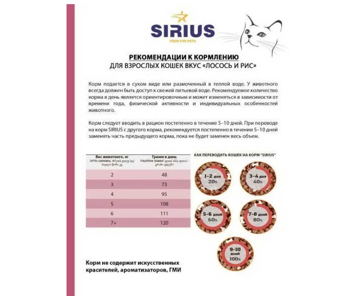 Сухой Корм Sirius (Сириус) Для Кошек Лосось и Рис 1,5кг