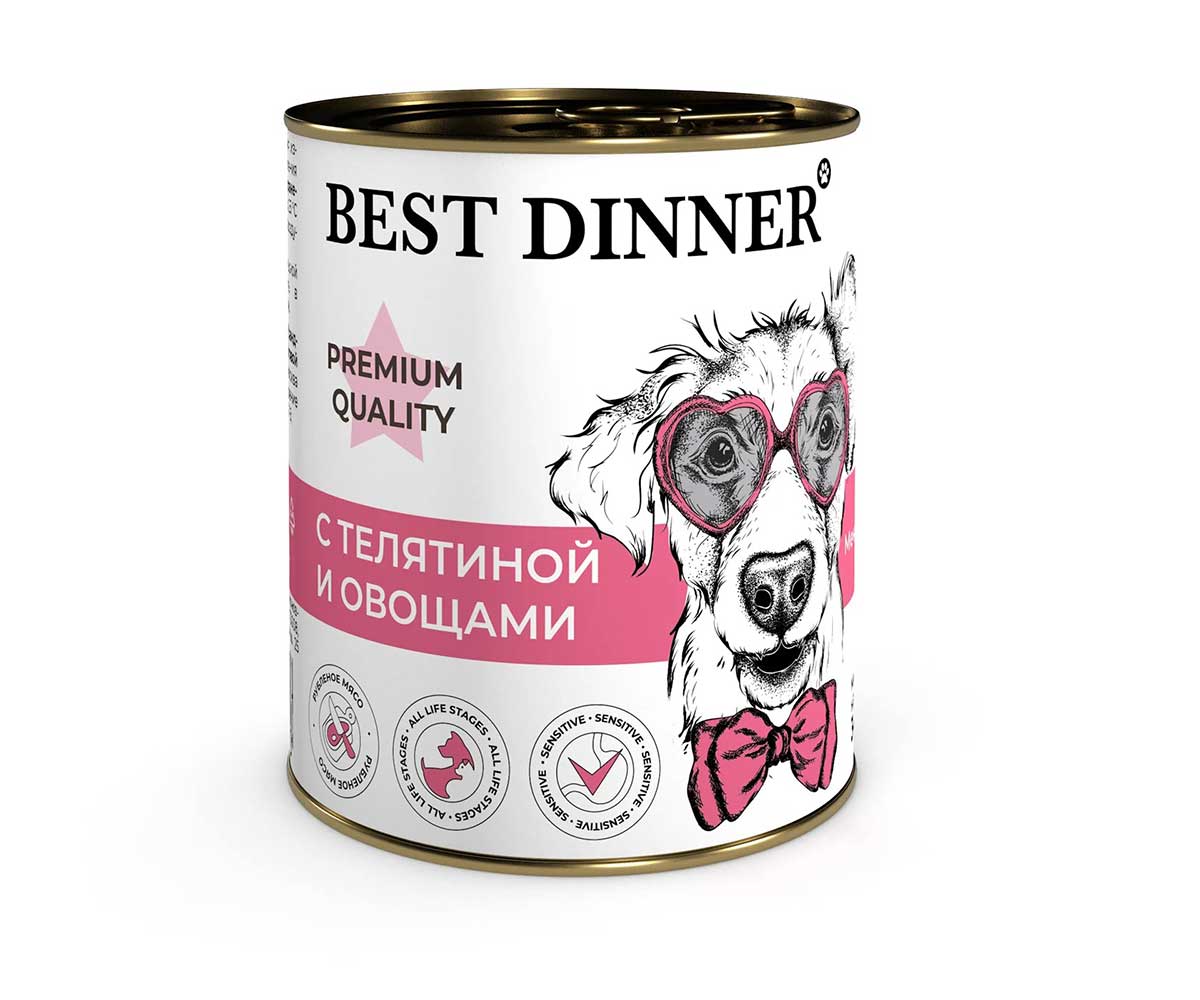 Консервы Best Dinner (Бест Диннер) Для Собак и Щенков Premium Меню №4 Телятина и Овощи 340г