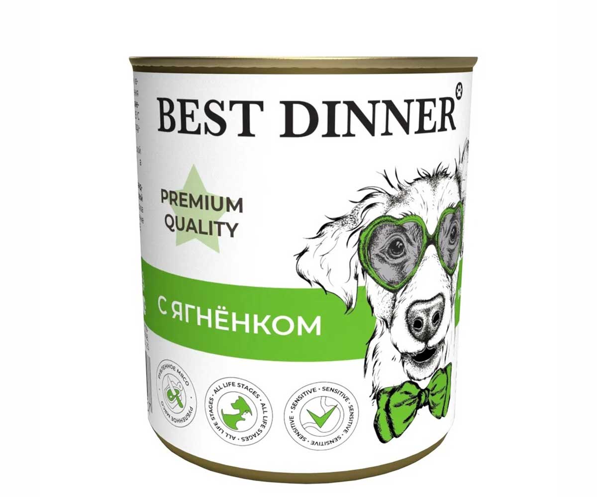 Консервы Best Dinner (Бест Диннер) Для Щенков и Юниоров Premium Меню №1 Ягненок 340г