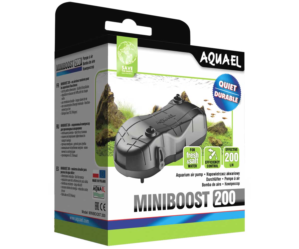 Компрессор Для Аквариума Aquael (Акваэль) Mini Boost 200 12,6*5,9*4,8см 150-200л Двухканальный 121305