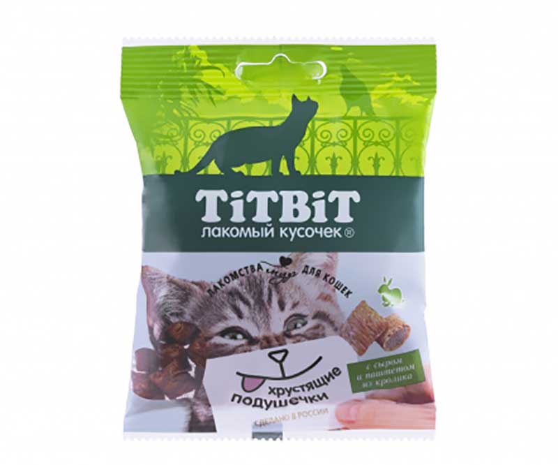 Лакомство Для Кошек TiTBiT (Титбит) Хрустящие Подушечки с Сыром и Паштетом Из Кролика 30г 3922
