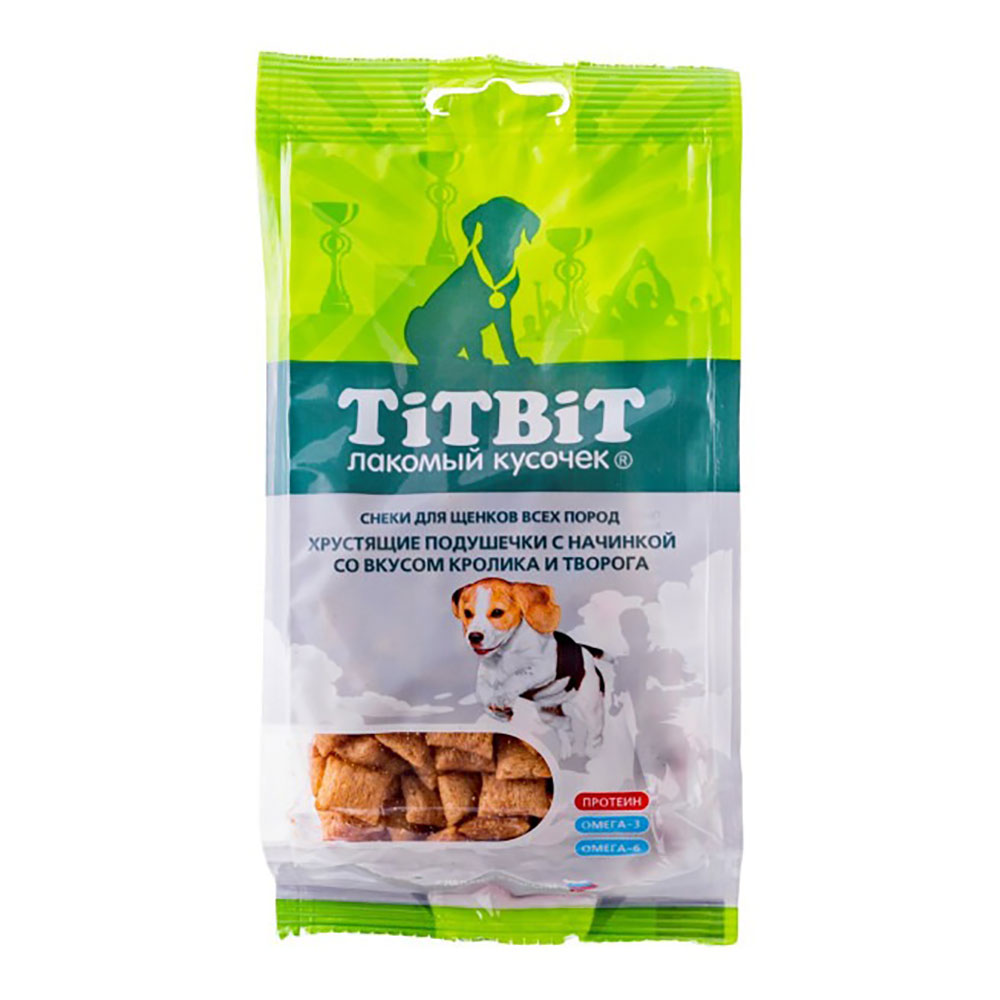 Лакомство Для Щенков TiTBiT (Титбит) Хрустящие Подушечки Кролик и Творог 95г 2796