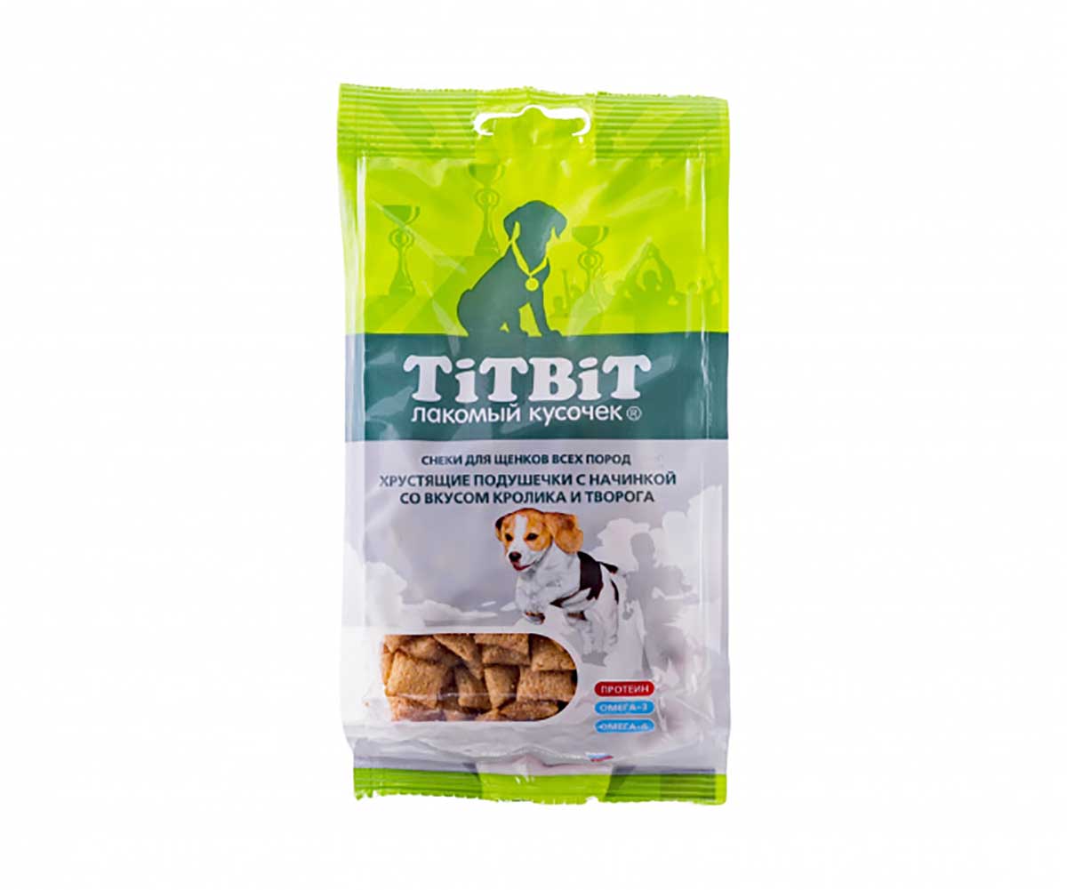 Лакомство Для Щенков TiTBiT (Титбит) Хрустящие Подушечки Кролик и Творог 95г 2796