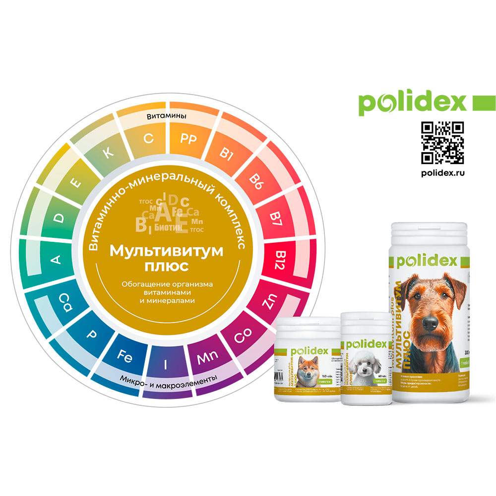 Polidex (Полидэкс) Мультивитум Плюс Multivitum Plus Поливитаминный Комплекс Для Собак Для Профилактики Авитаминоза 150т (1т-5кг)