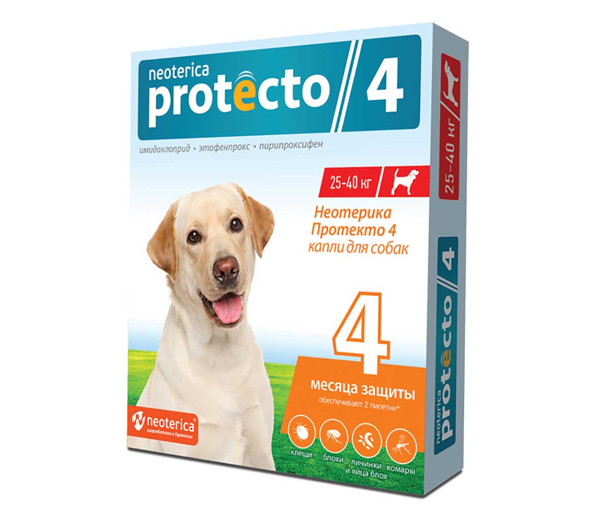 Protecto (Протекто) Капли Для Собак 25-40кг От Блох Клещей и Комаров P304 Neoterica (Неотерика)