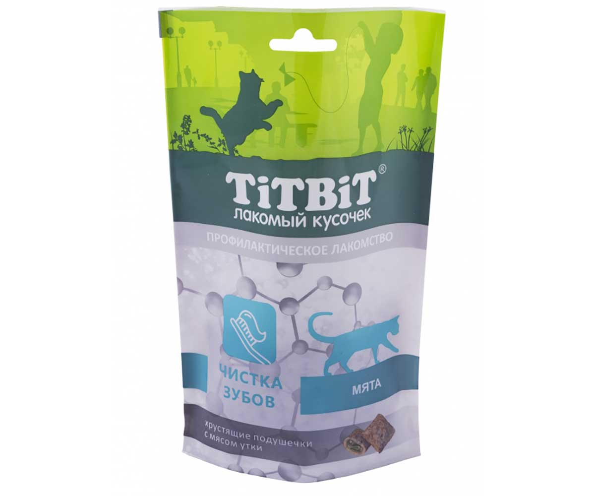 Лакомство Для Кошек TitBiT (ТиТБиТ) Хрустящие Подушечки Утка Для Чистки Зубов 60г 015407